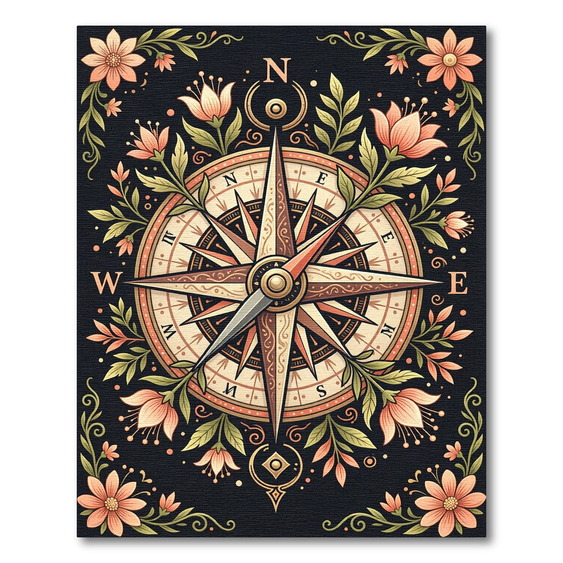Vintage Compass Floral Border Rug