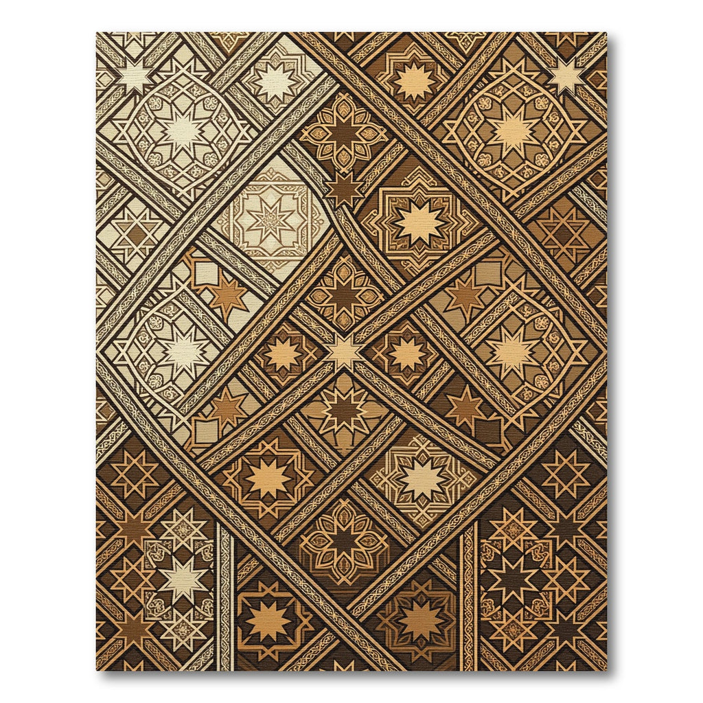Antique Gold Geometric Star Medallion Rug