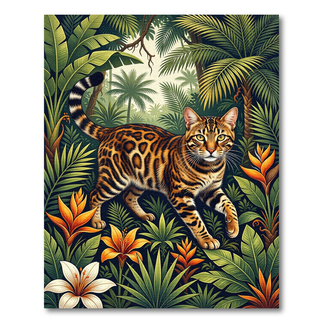 Lush Exotic Bengal Cat Jungle Tropical Rug