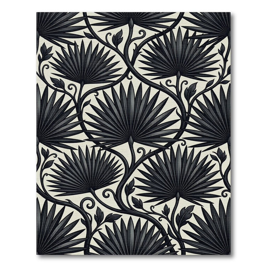 Art Nouveau Black Palm Frond Rug