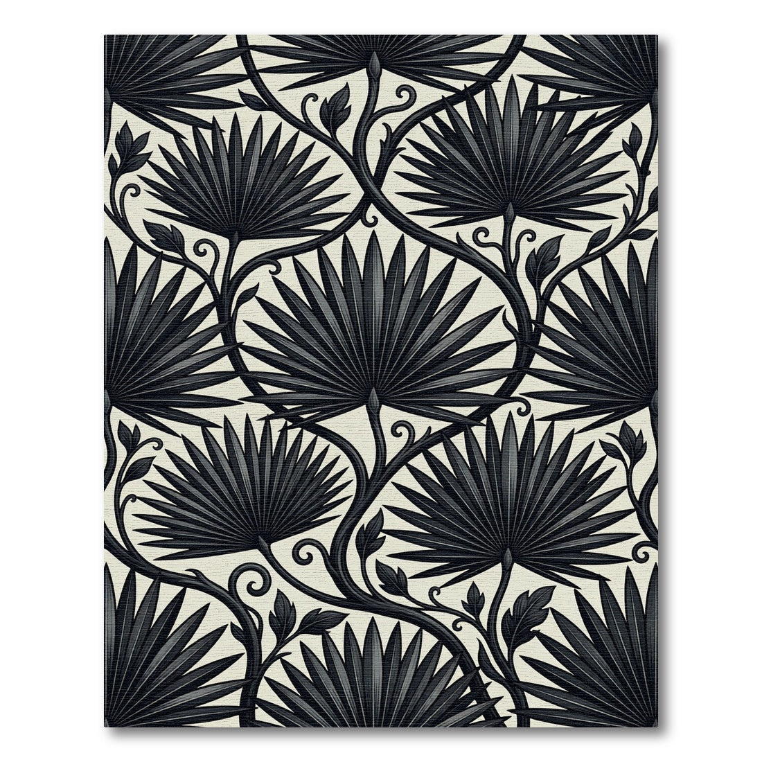 Art Nouveau Black Palm Frond Rug