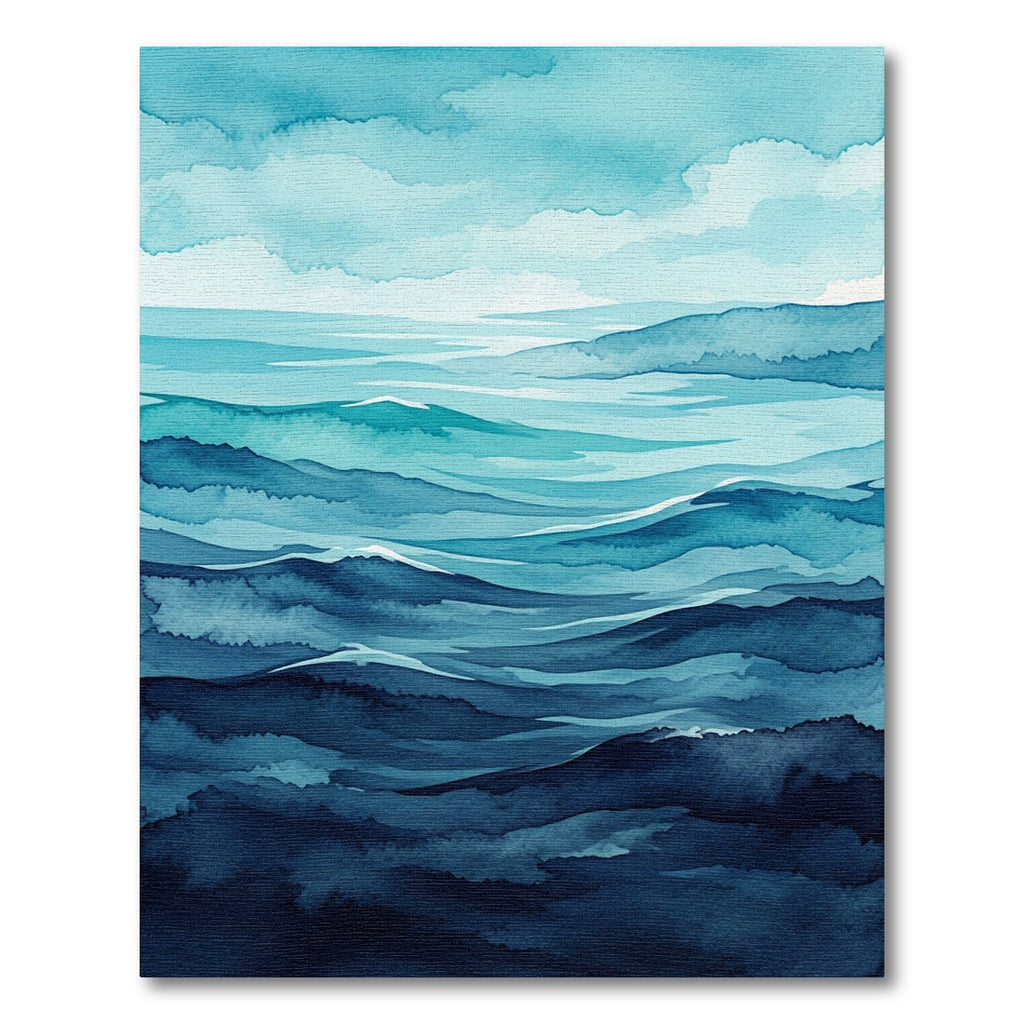 Deep Blue Ocean Wave Watercolor Rug