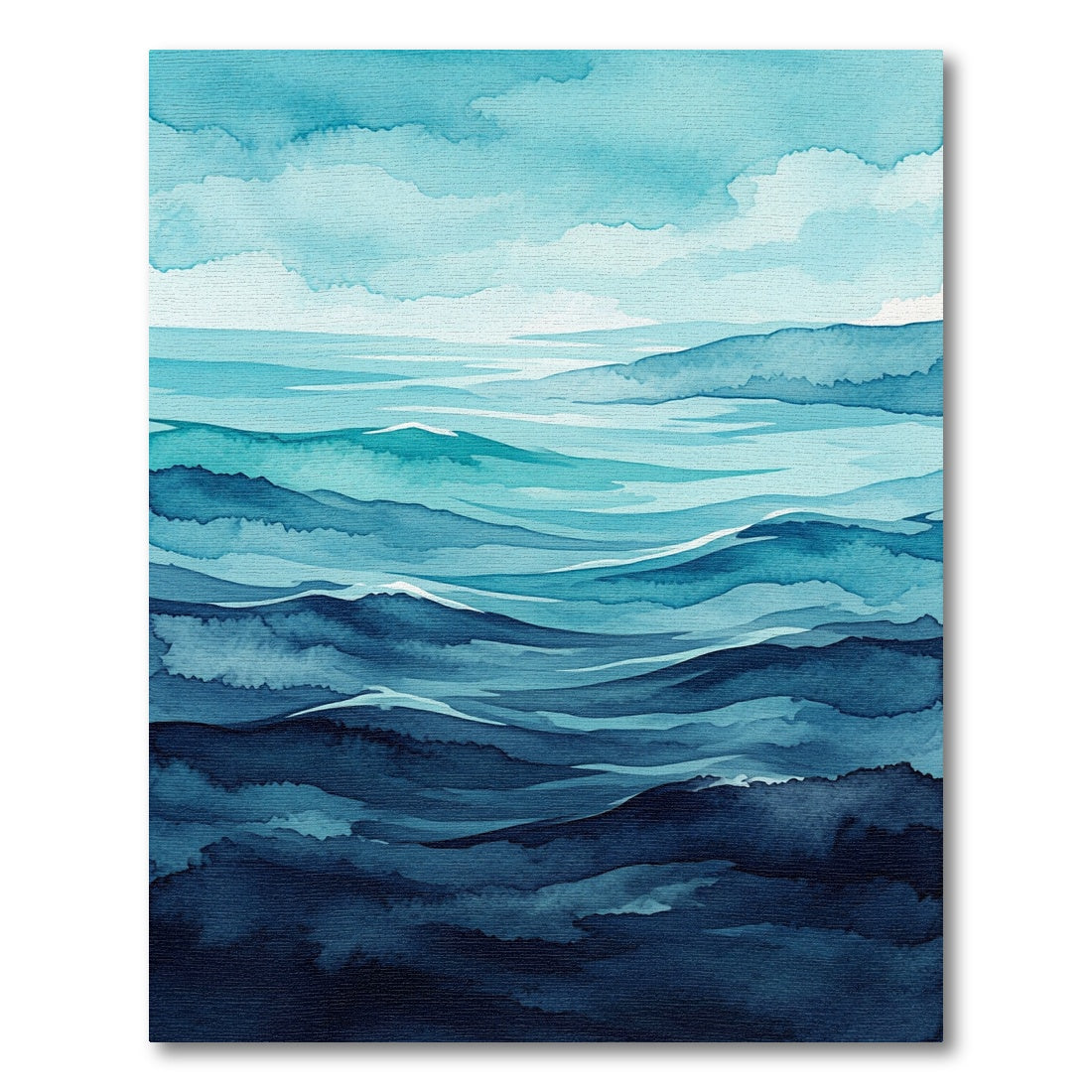 Deep Blue Ocean Wave Watercolor Rug