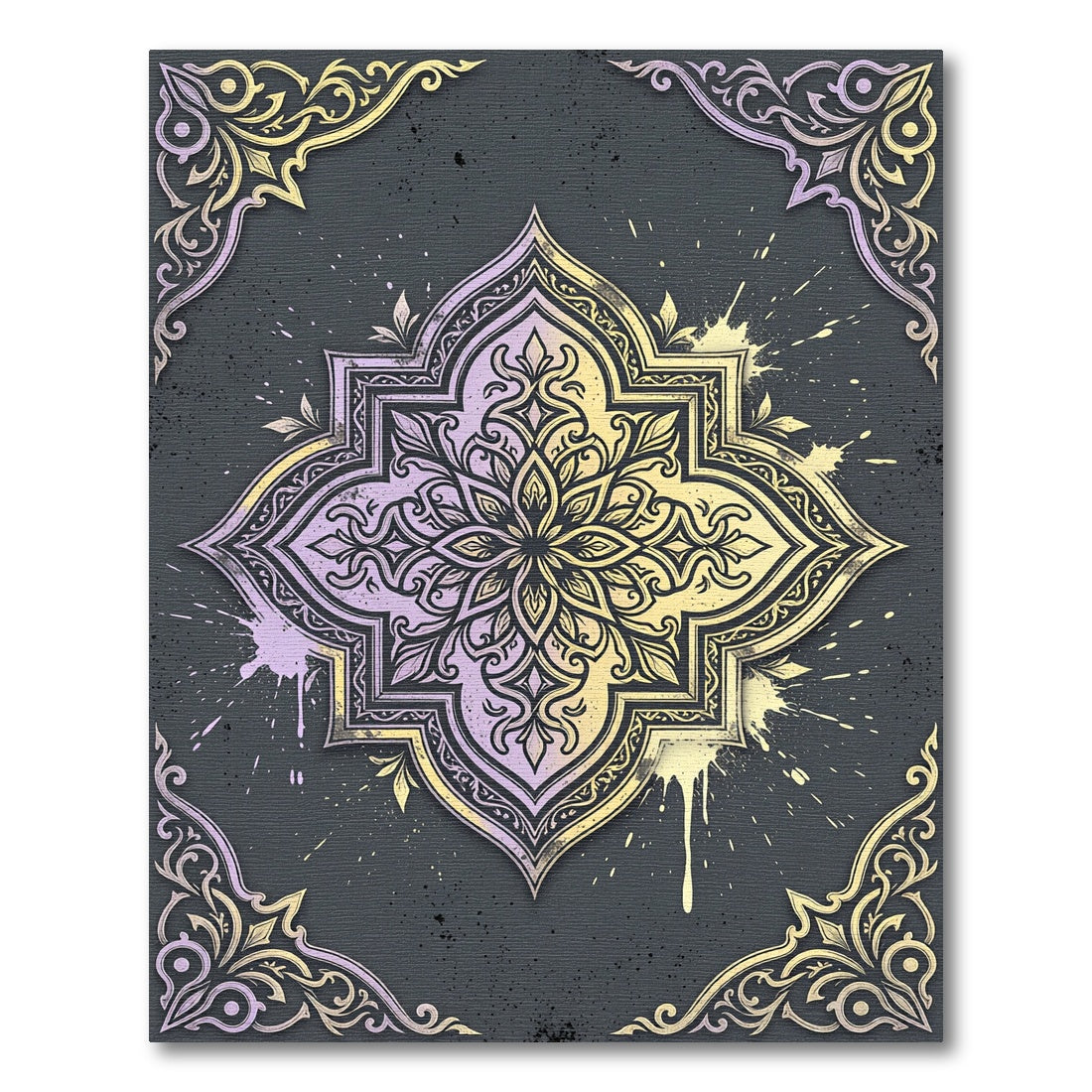 Pastel Lavender Gold Ornate Medallion Rug