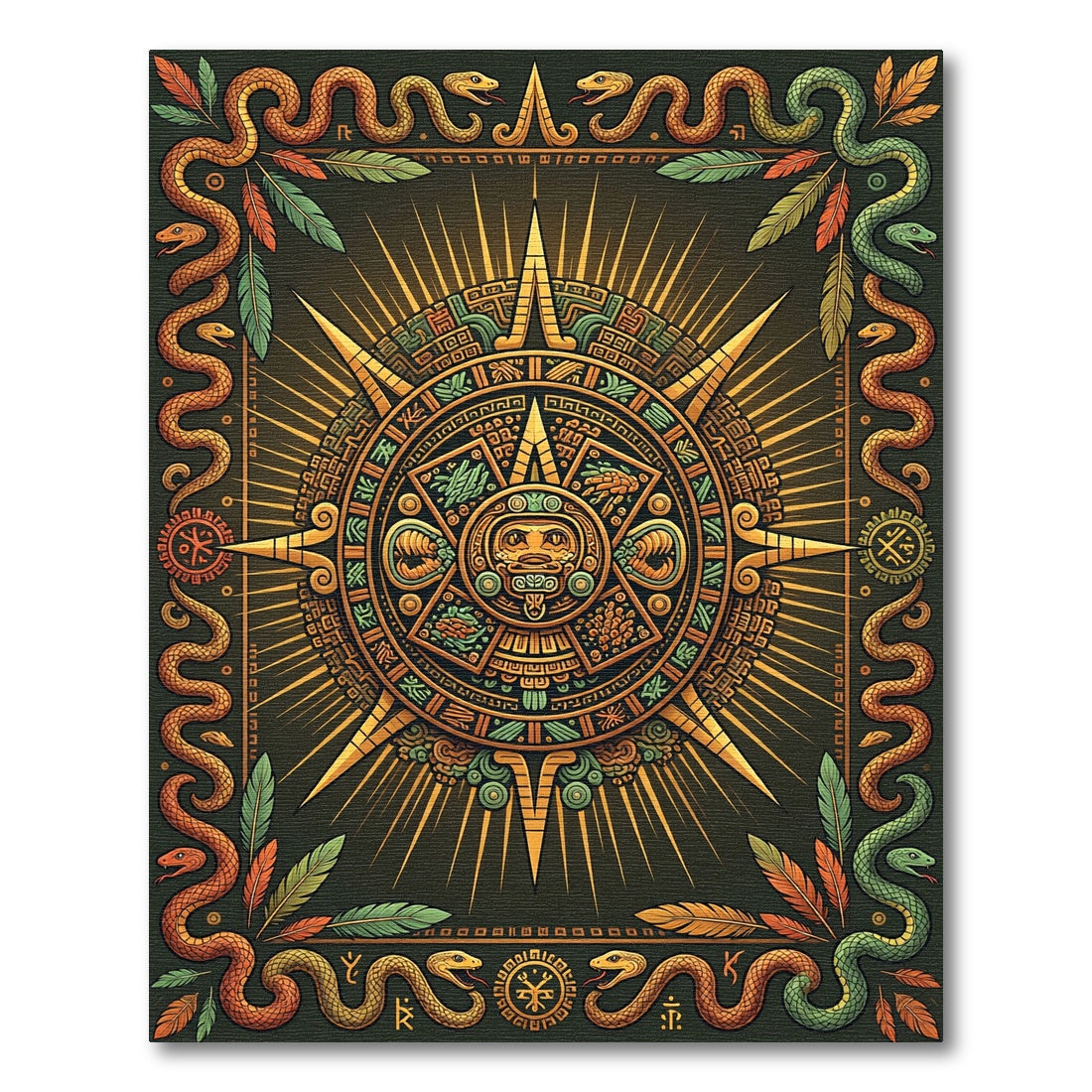 Aztec Sun Serpent Earthy Gold Wall Tapestry Rug