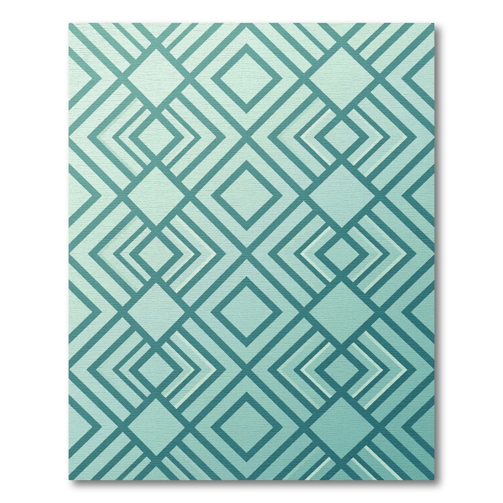 Modern Teal Geometric Diamond Grid Rug