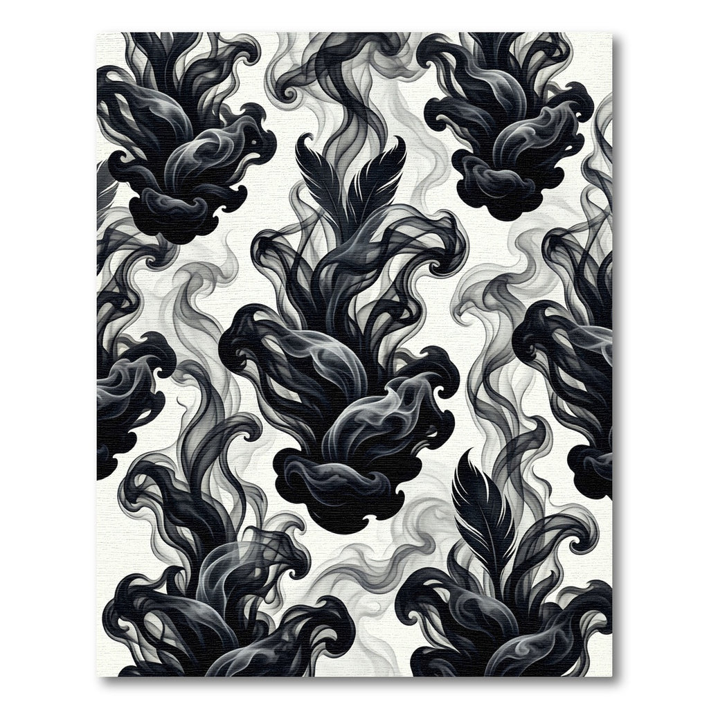 Dramatic Black Smoke Feather Swirls Rug