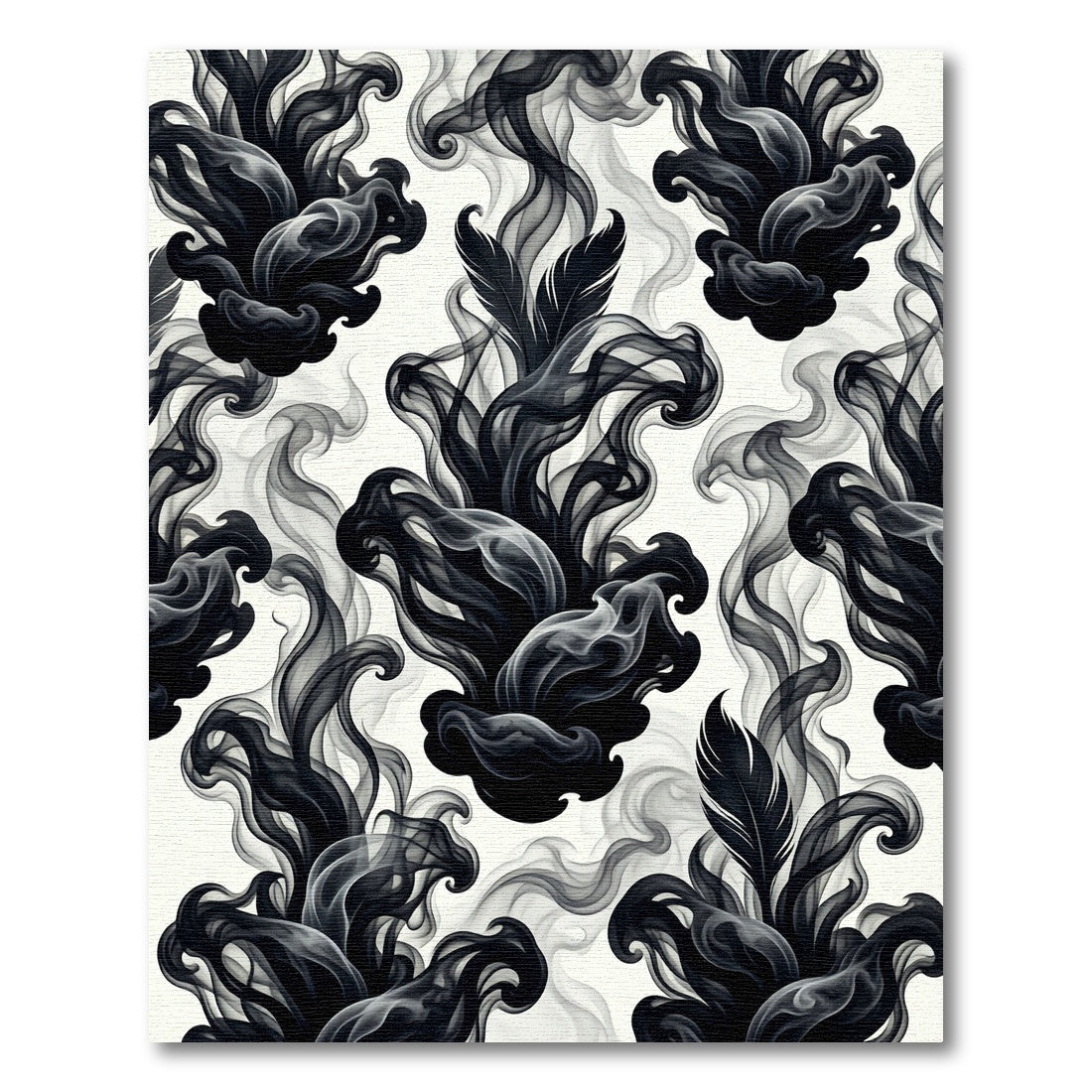 Dramatic Black Smoke Feather Swirls Rug