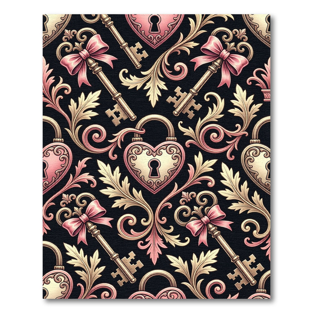 Vintage Pink Gold Heart Key Scrolls Rug