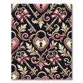 Vintage Pink Gold Heart Key Scrolls Rug