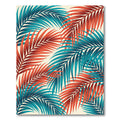 Coral Teal Palm Frond Arrangement Rug