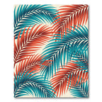 Coral Teal Palm Frond Arrangement Rug