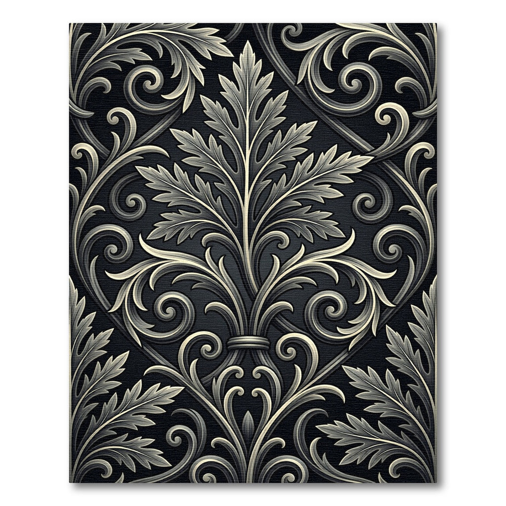 Elegant Silver Acanthus Scroll Relief Rug