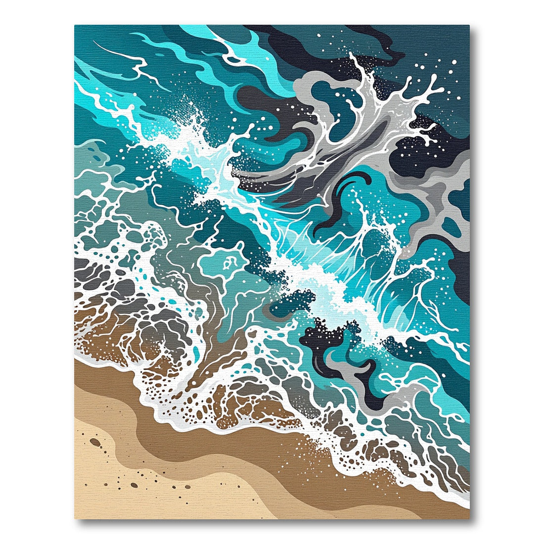 Abstract Turquoise Ocean Wave Shoreline Art Rug