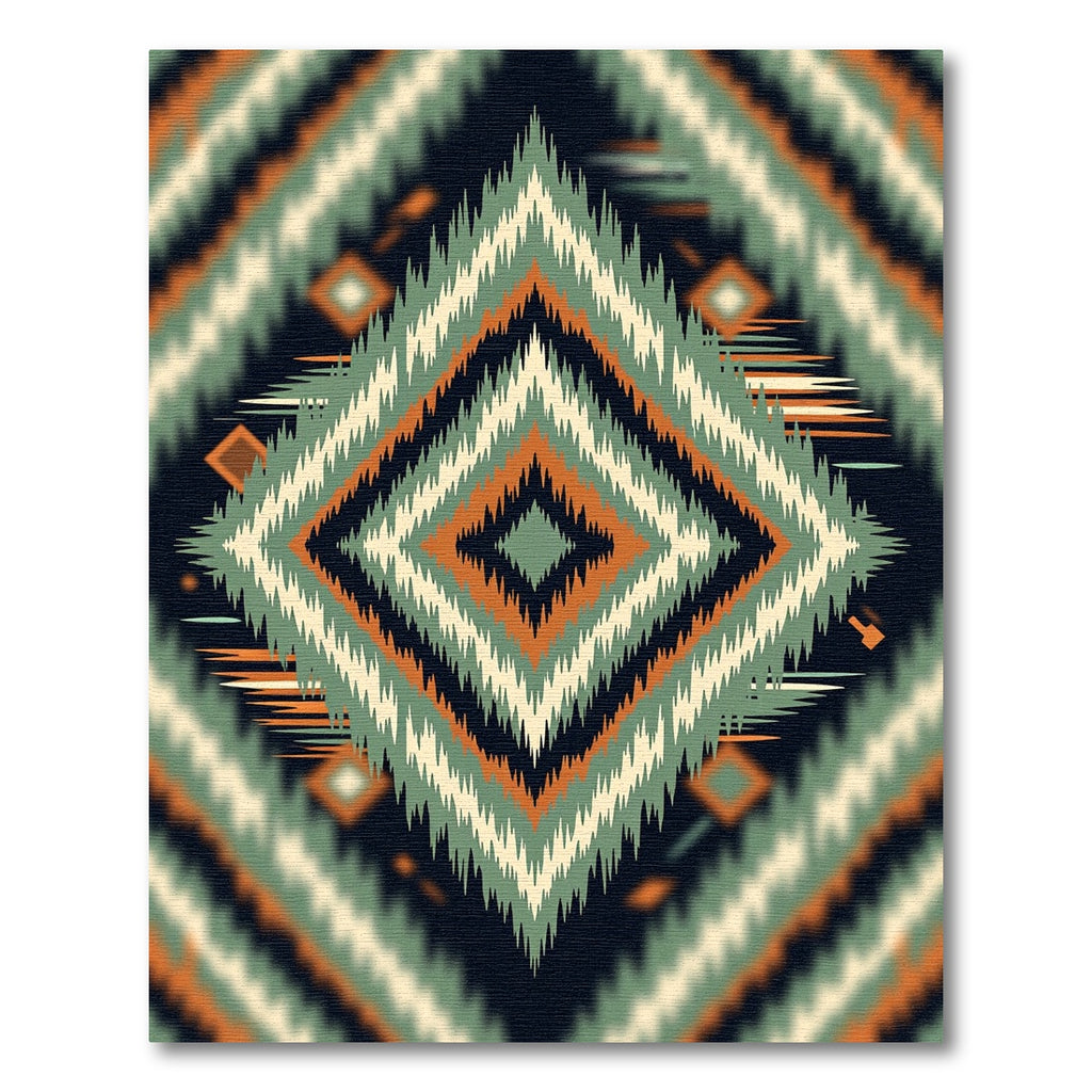 Earthy Sage and Copper Geometric Diamond Rug
