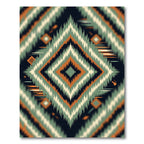 Earthy Sage and Copper Geometric Diamond Rug