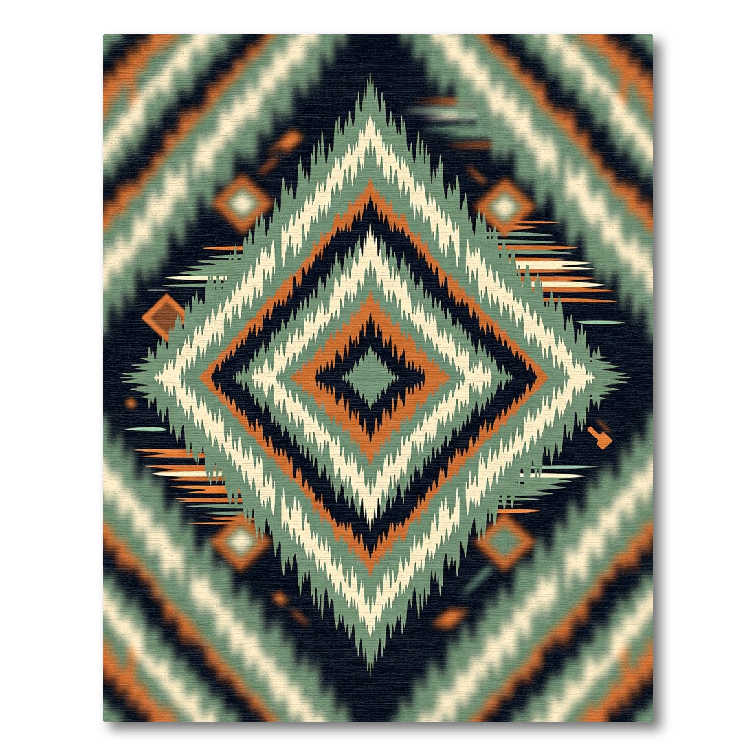 Earthy Sage and Copper Geometric Diamond Rug