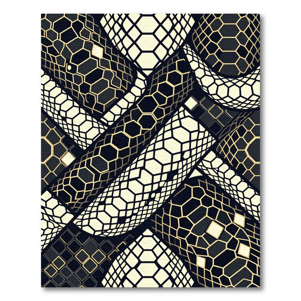 Gold and Black Geometric Hexagon Tile Rug