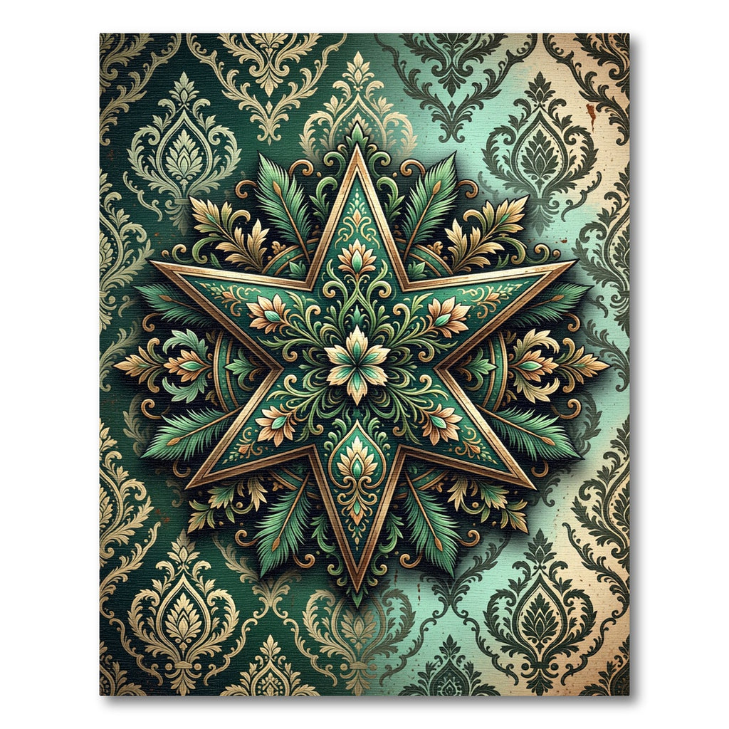 Emerald Damask Ornate Star Medallion Rug