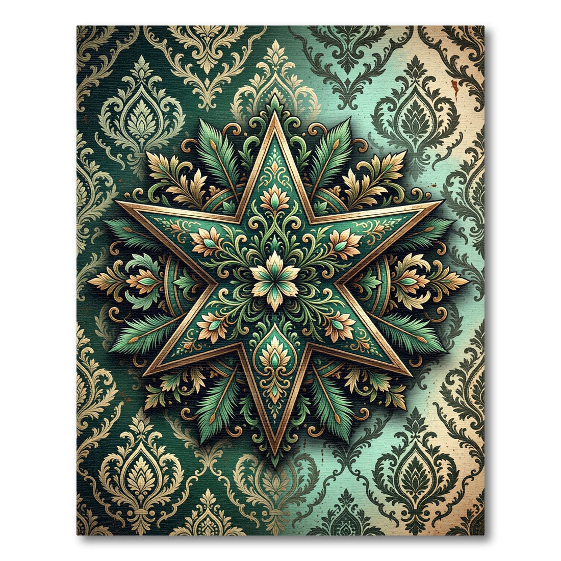 Emerald Damask Ornate Star Medallion Rug