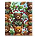 Whimsical Brown Bears Raspberry Forest Rug