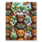 Whimsical Brown Bears Raspberry Forest Rug