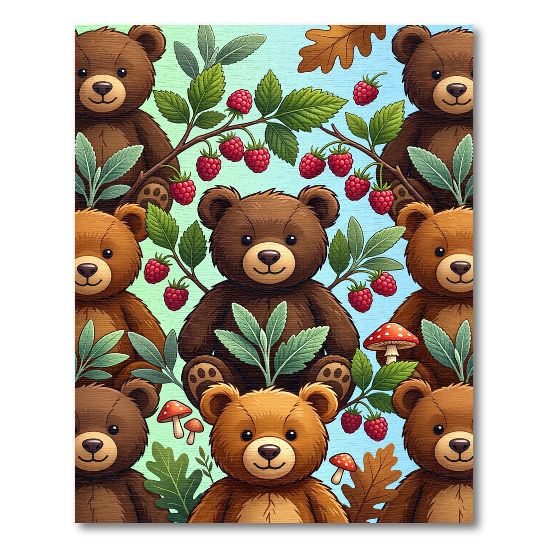 Whimsical Brown Bears Raspberry Forest Rug
