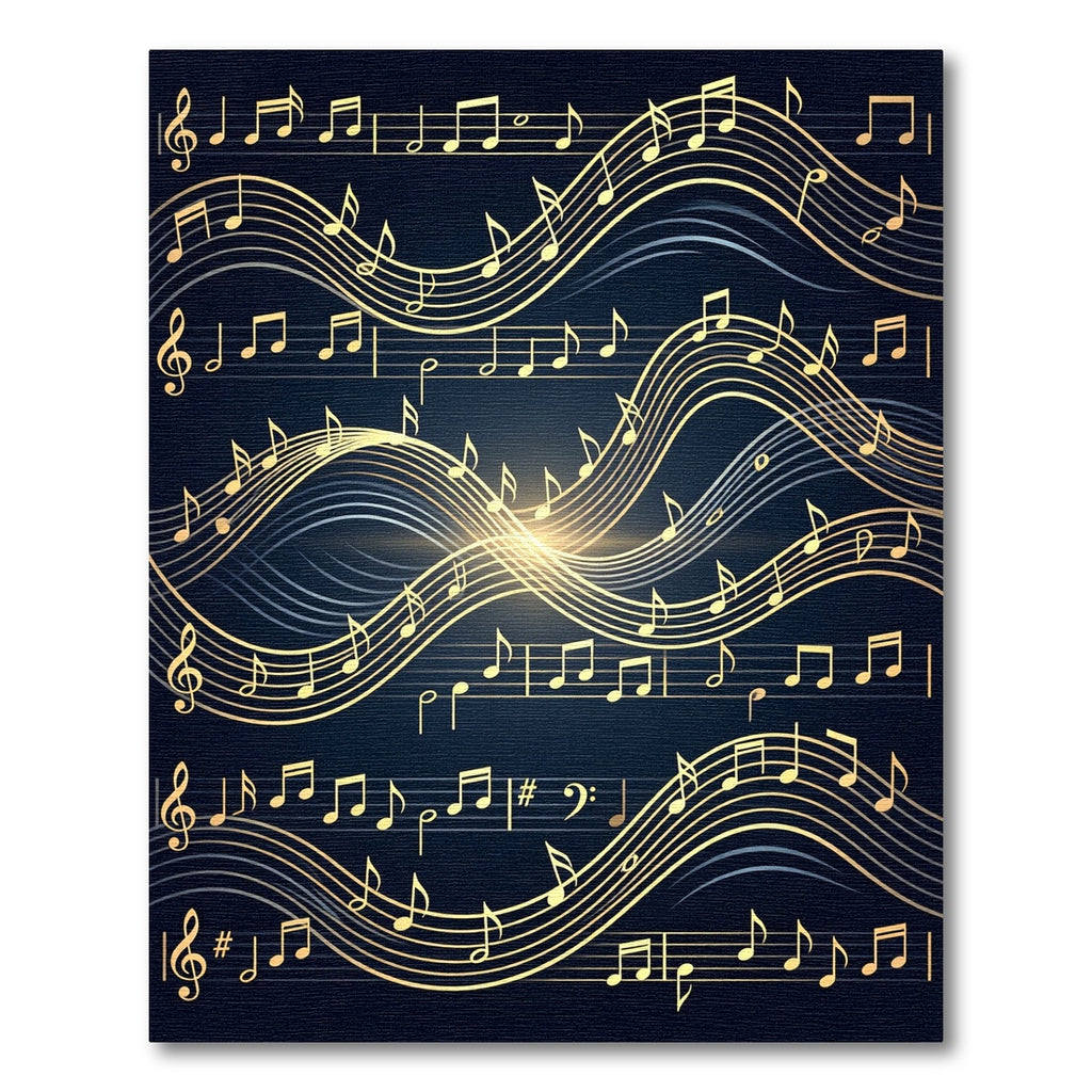 Golden Musical Notes Wave Rug