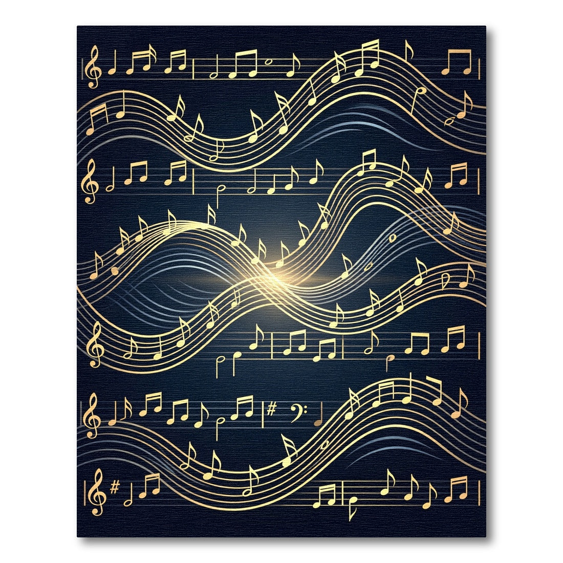 Golden Musical Notes Wave Rug