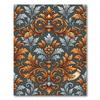 Ornate Gold and Silver Damask Rug