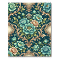 Teal Floral Scroll Baroque Rug
