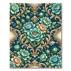 Teal Floral Scroll Baroque Rug