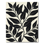 Elegant Black Leaf Branch Pattern Rug