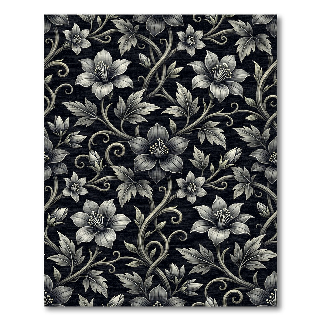 Monochromatic Floral Scroll Garden Rug