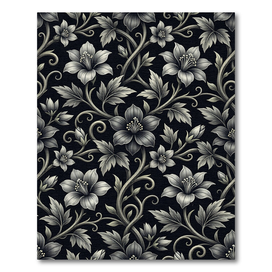 Monochromatic Floral Scroll Garden Rug