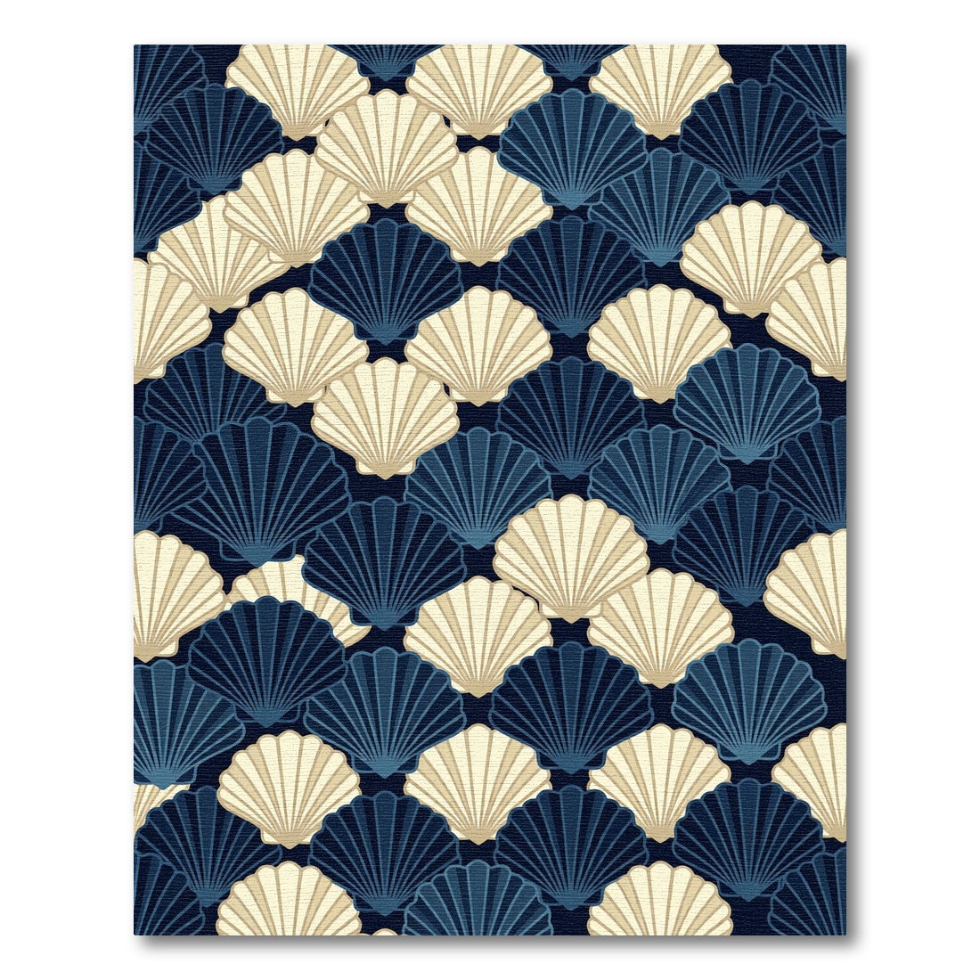 Art Deco Navy and Cream Shells Rug