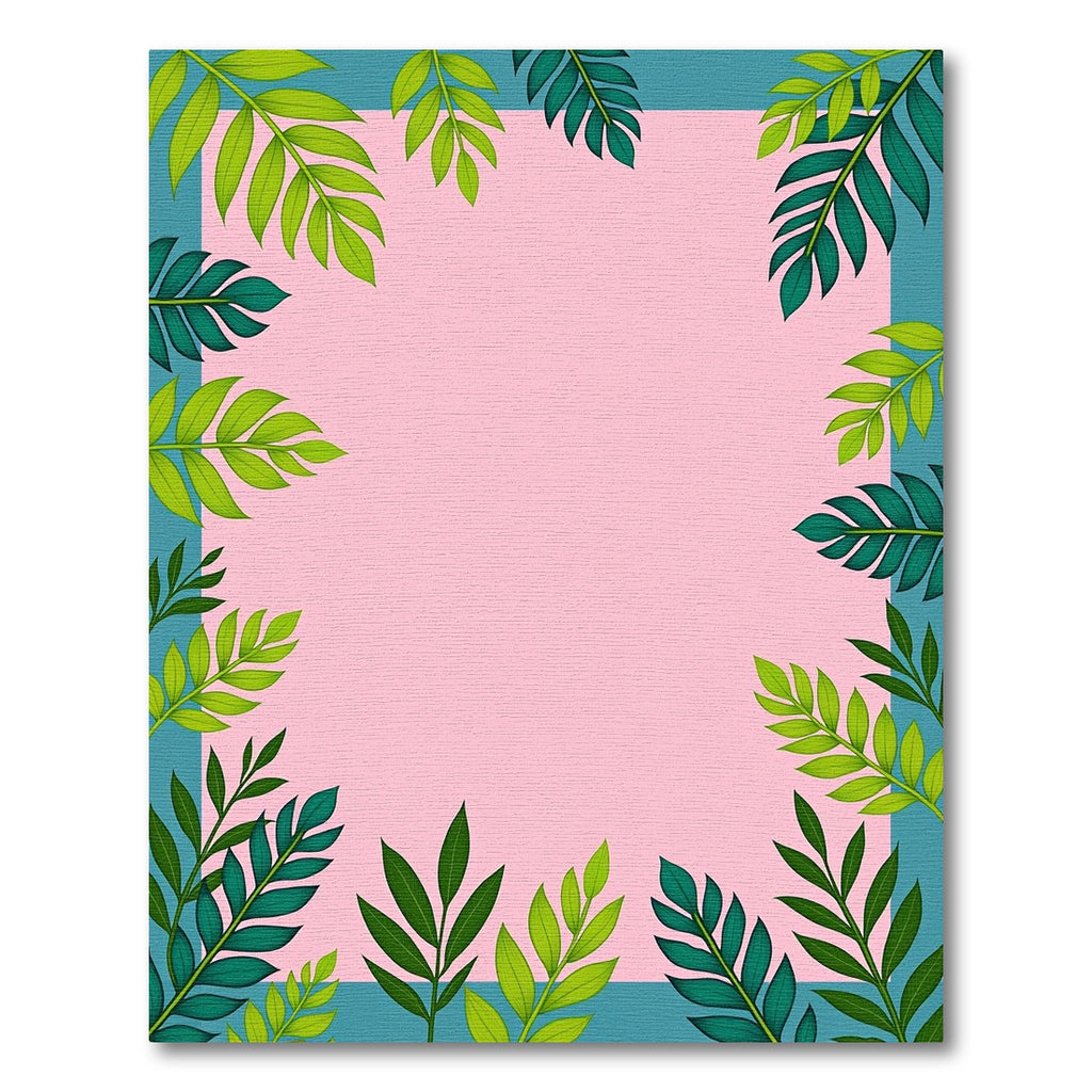 Green Leafy Teal Pink Border Rug