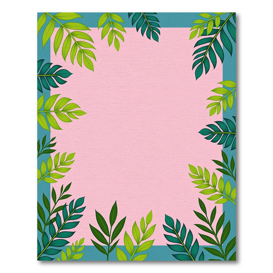 Green Leafy Teal Pink Border Rug