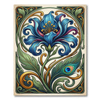 Art Nouveau Blue Lily Peacock Jewel Rug