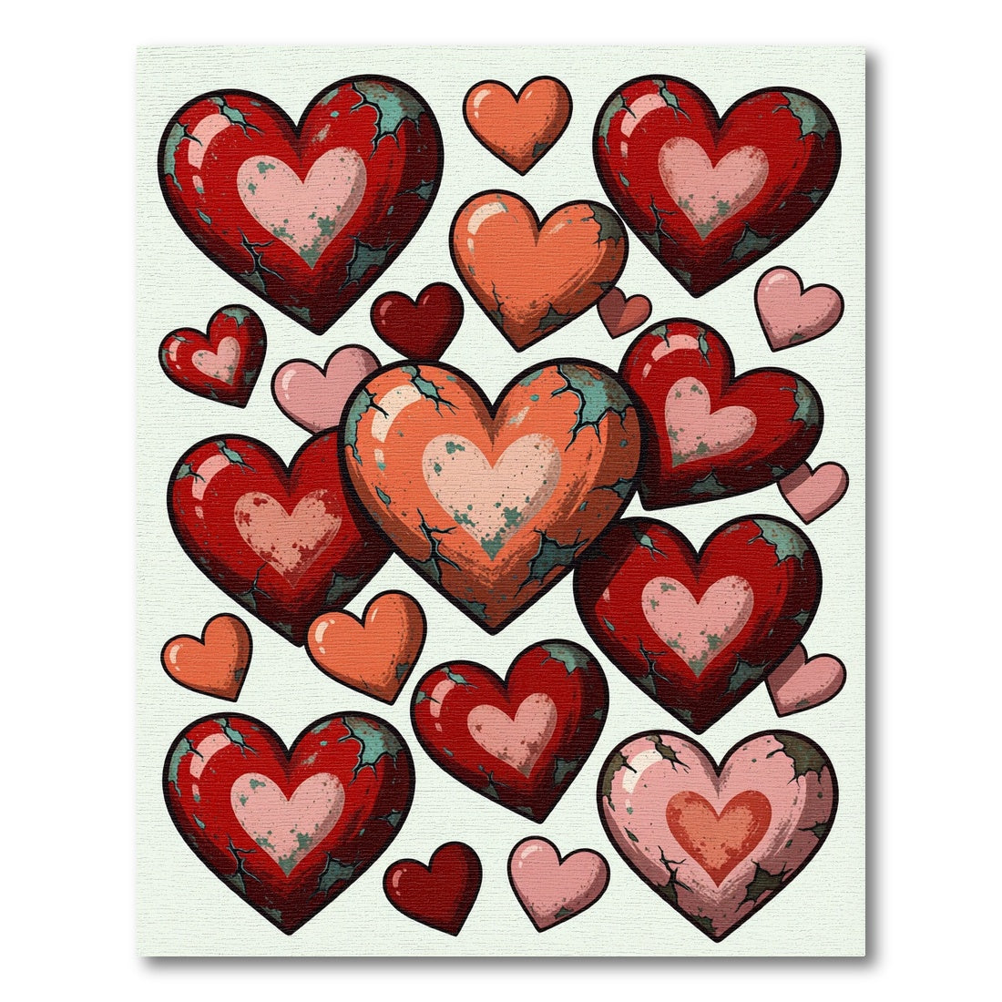 Distressed Crimson Heart Collage Rug