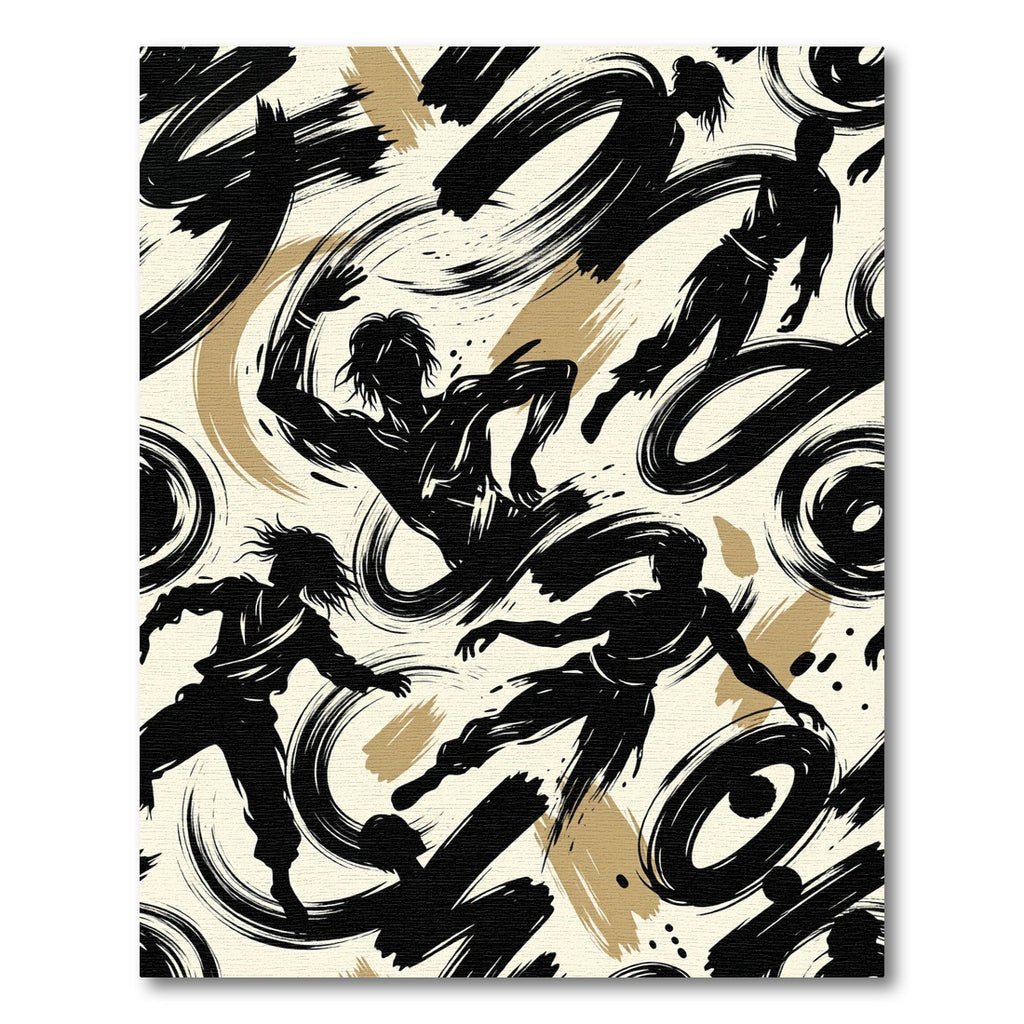 Dynamic Black Figure Brushstroke Dance Rug