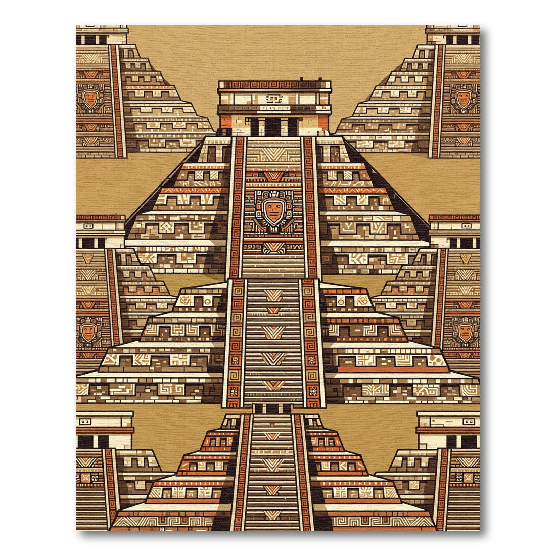 Ancient Temple Terracotta Geometric Layout Rug