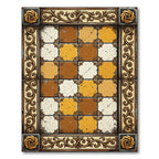 Ornate Tan and Brown Checkerboard Tile Rug