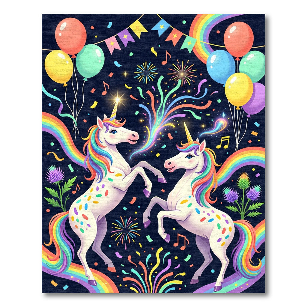 Whimsical Rainbow Unicorn Celebration Art Rug