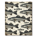 Vintage Engraved Monochrome Fish Collective Rug