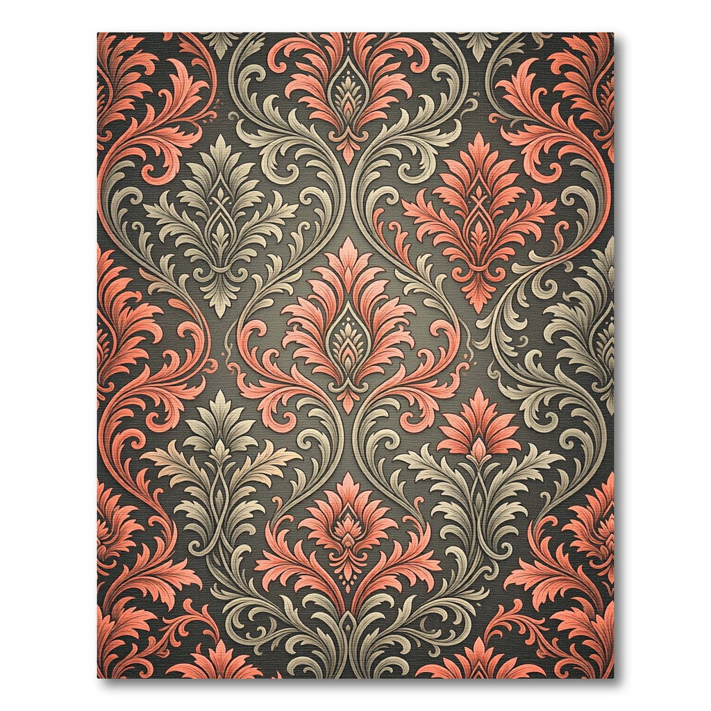 Coral And Gray Floral Acanthus Rug