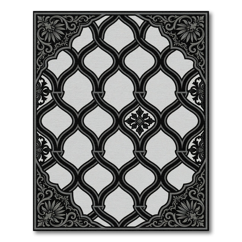 Monochromatic Black Lattice Ornament Rug