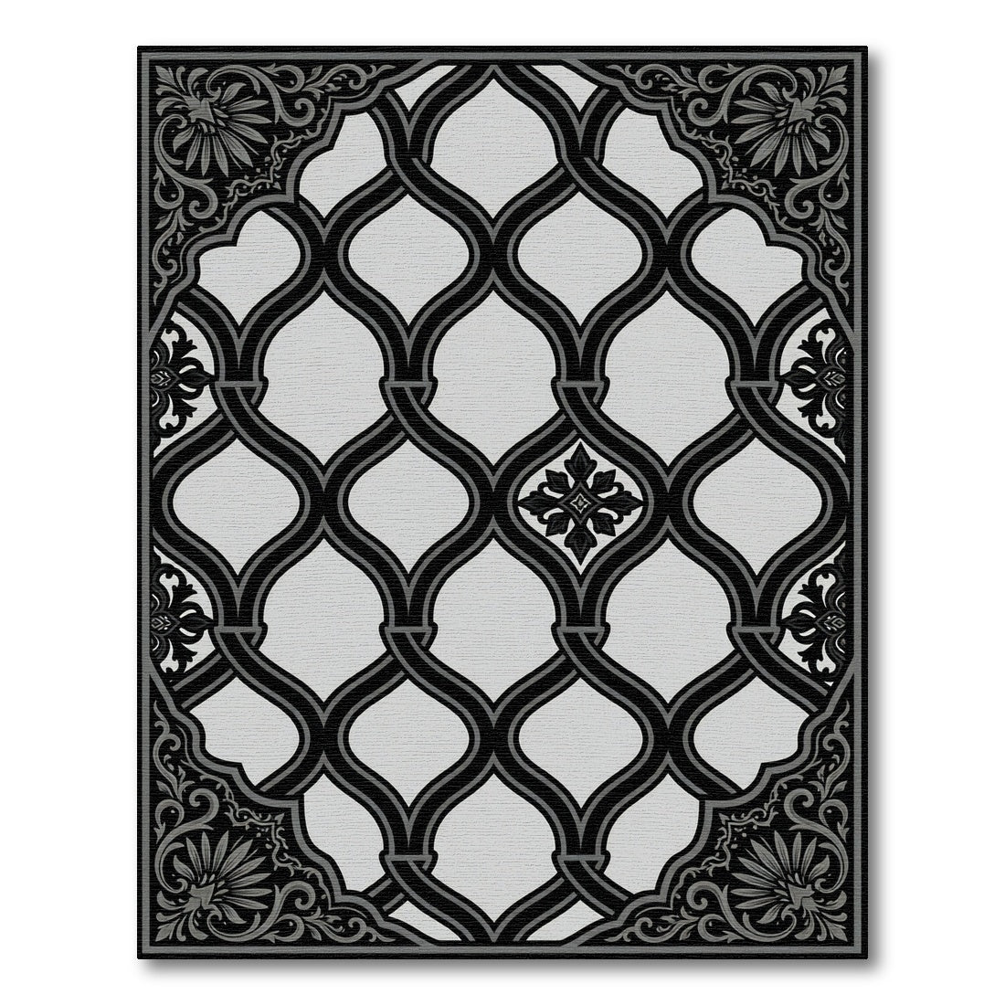 Monochromatic Black Lattice Ornament Rug