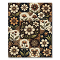 Earthy Floral Patchwork Botanical Tile Rug