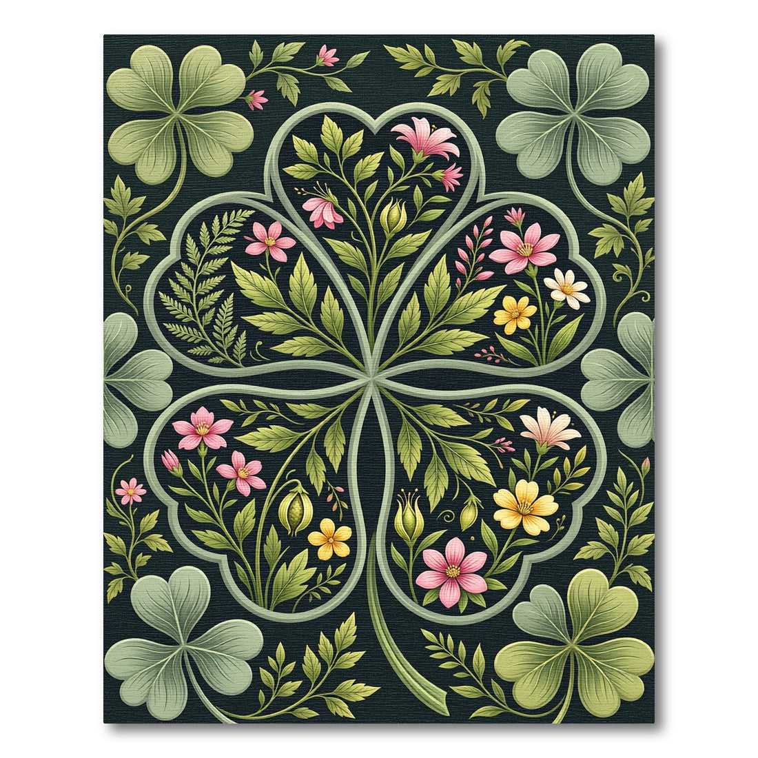 Botanical Four Leaf Clover Garden Rug